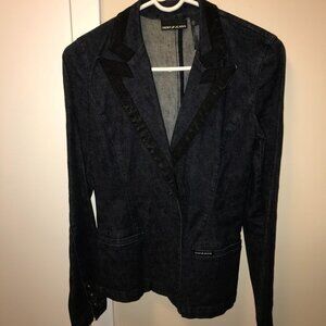 DKNY Jeans Blazer Coat Jacket Jean Black‎ Trim Sz S
